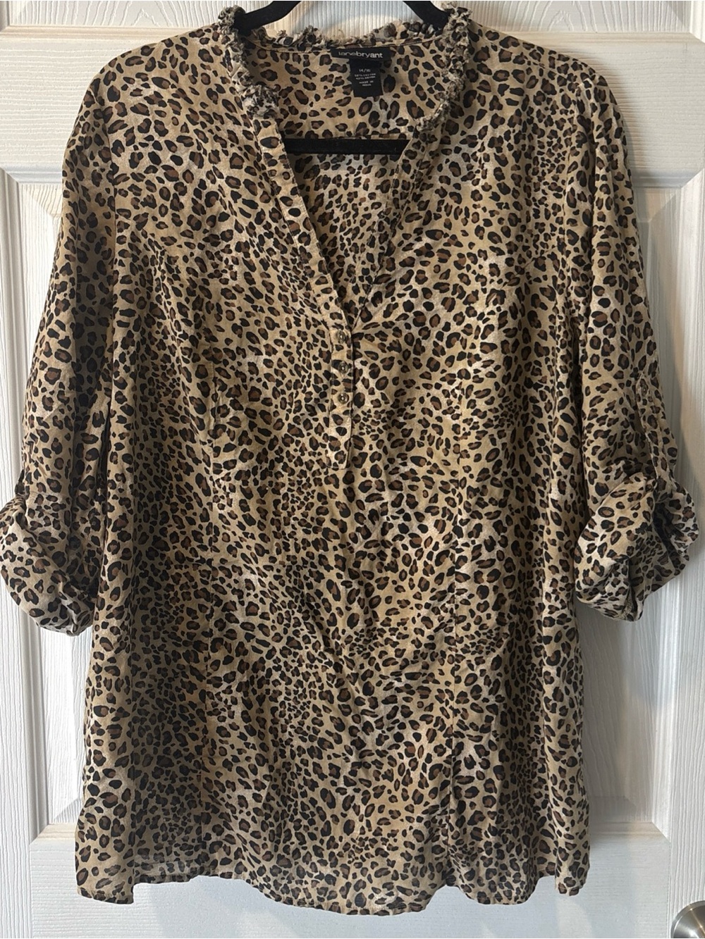 Lane Bryant Leopard Print V-Neck Blouse - Tan/Black Size 14/16